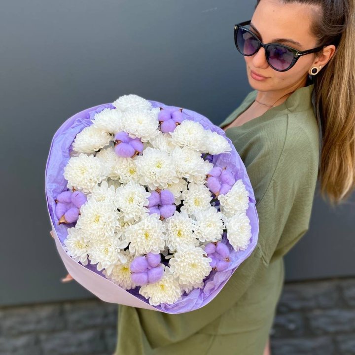  Букет  хризантем и хлопка в Барнауле