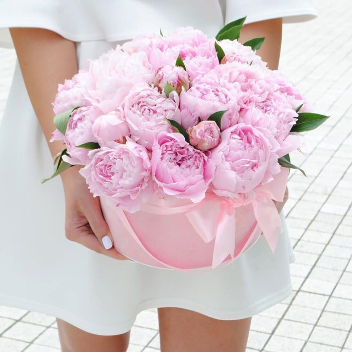 Пионы в шляпной коробке в Барнауле