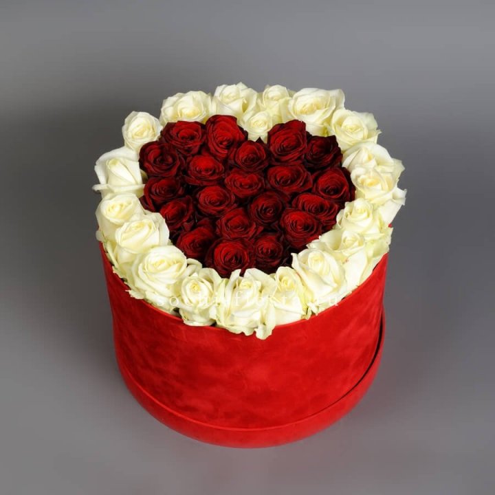 39 красных и белых роз в цилиндре в Барнауле