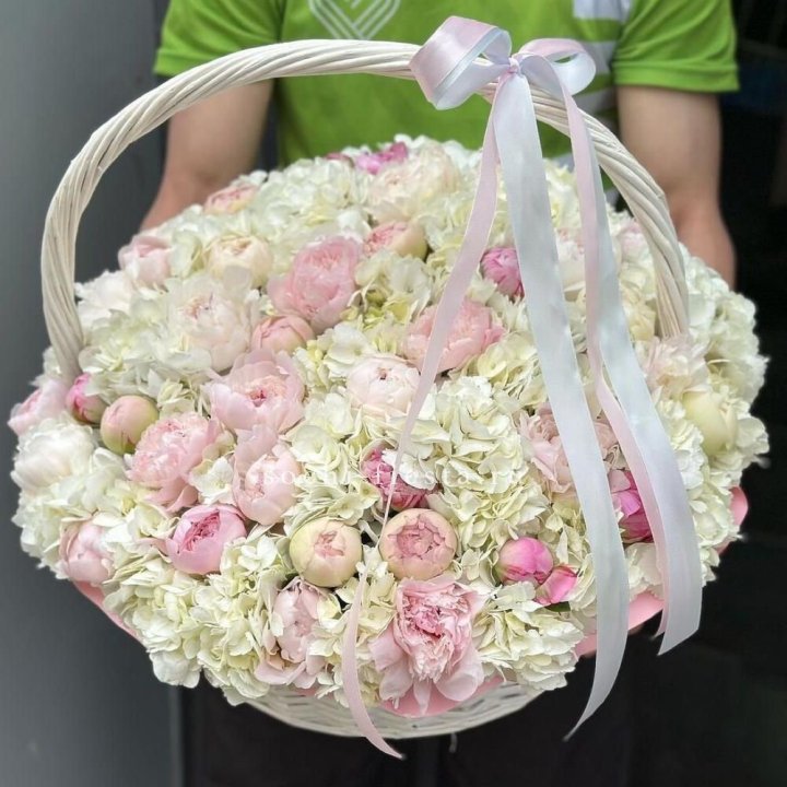 Премиум корзина гортензий и пионов в Барнауле