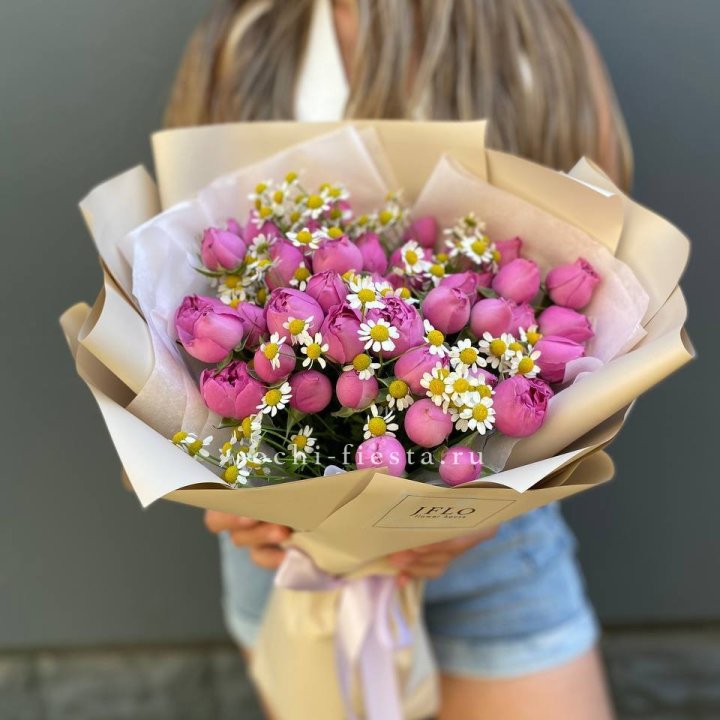 Дуобукет мисти с ромашками  в Барнауле