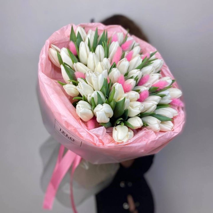 51 белый тюльпан "Рози" в Барнауле