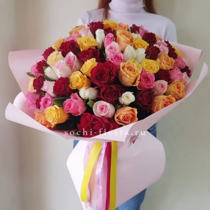 101 роза Кенийский микс "Нежность" в Барнауле